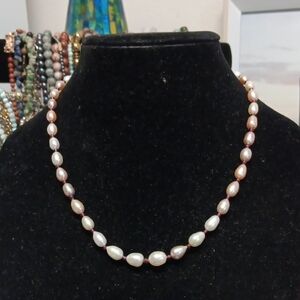 Multi Color Freshwater Pearl and Mozambique Garnet 10.00 ctw Necklace in Rhodium